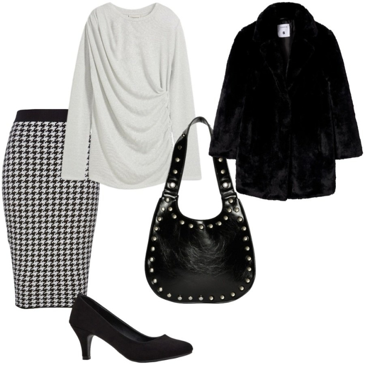 Outfit donna - Total look #2292280. Stile Chic per Serata fuori. Abbinamento con gonne, bluse, décolleté, cappotti, borse a spalla.