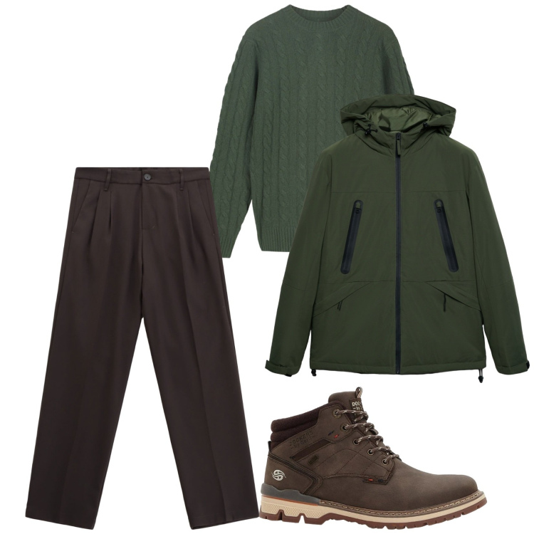 Outfit uomo - Total look #2292287. Stile Trendy per Tutti i giorni. Abbinamento con stivali e stivaletti, giacche, pantaloni, maglieria.