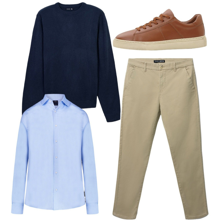 Outfit uomo - Total look. Stile Casual per Tutti i giorni. Abbinamento con sneakers, pantaloni chino, maglieria, camicie.