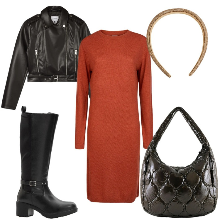 Outfit donna - Total look #2292305. Stile Minimal per Tutti i giorni. Abbinamento con stivali, giacche, cerchietti, borse tote, vestiti midi/longuette.