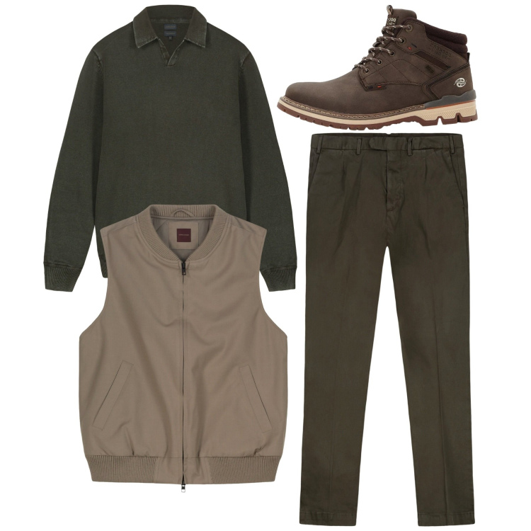 Outfit uomo - Total winter. Stile Casual per Tutti i giorni. Abbinamento con stivali e stivaletti, pantaloni, piumini, maglieria.
