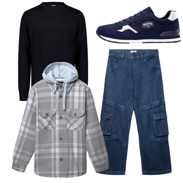 Outfit uomo - Inverno. Stile Casual per Tutti i giorni. Abbinamento con sneakers, jeans, cappotti, maglieria.