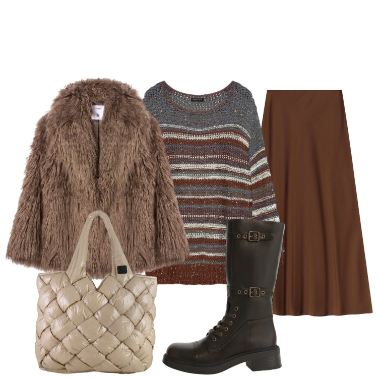 Outfit donna - La maglia di lame’. Stile Glamour per Tutti i giorni. Abbinamento con ecopellicce, gonne lunghe, stivali, borse tote, maglieria.