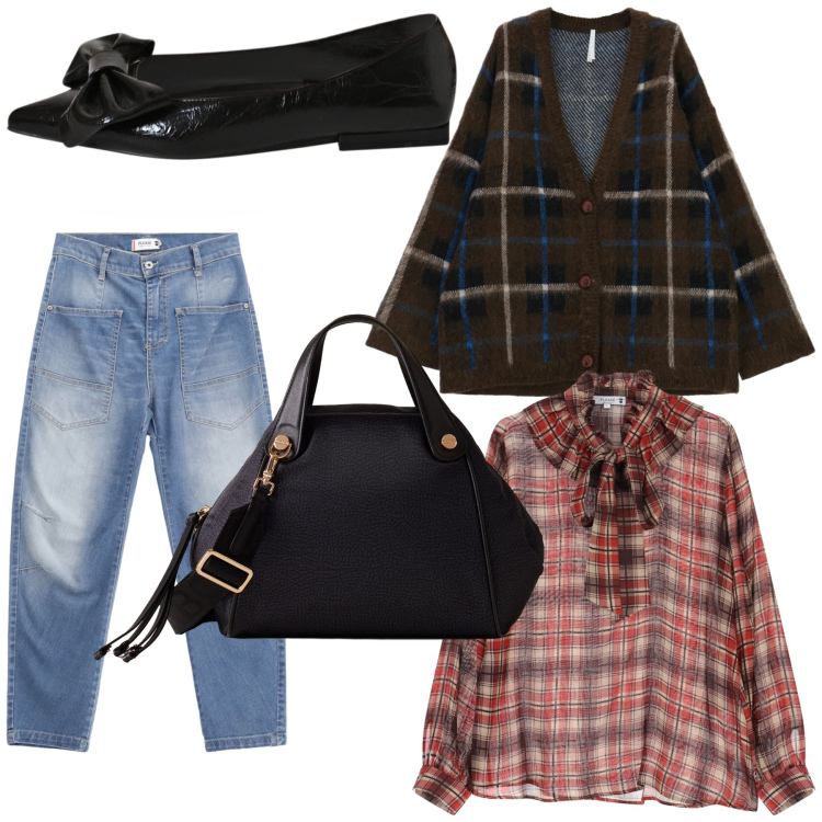 Outfit donna - Scottish. Stile Sporty chic per Tutti i giorni. Abbinamento con jeans, bluse, ballerine, cardigans, borse a mano.