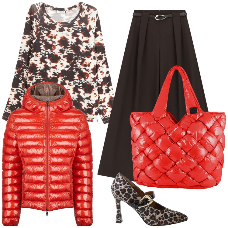 Outfit donna - Ufficio con allegria. Stile Trendy per Ufficio. Abbinamento con maglieria, pantaloni a palazzo, décolleté, blazer, borse tote.