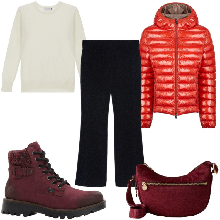 Outfit donna - Total look #2292330. Stile Trendy per Tutti i giorni. Abbinamento con stivaletti, maglieria, borse a tracolla, blazer, pantaloni.