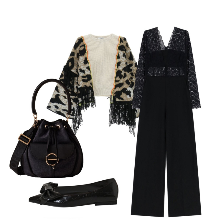 Outfit donna - Cena con le amiche. Stile Glamour per Serata fuori. Abbinamento con cardigans, ballerine, tute, borse a secchiello.