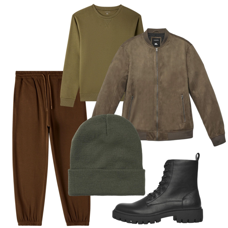 Outfit uomo - Novembre. Stile Casual per Tutti i giorni. Abbinamento con anfibi, felpe, giacche, pantaloni, berretti.