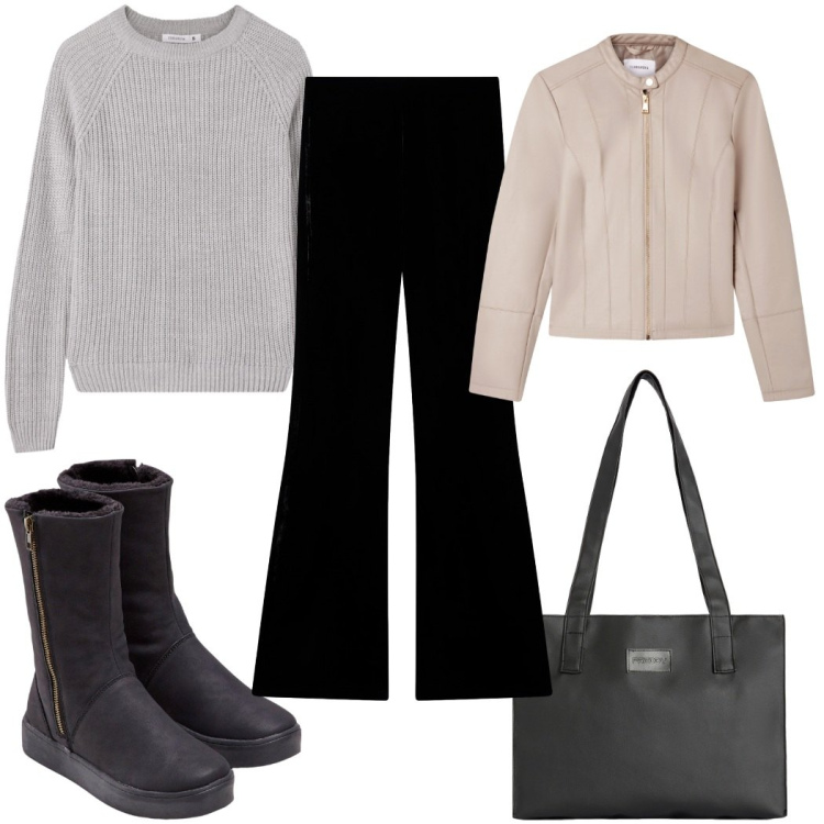 Outfit donna - Total look #2292339. Stile Basic per Tutti i giorni. Abbinamento con stivali, maglieria, leggings, giacche, shopping bag.