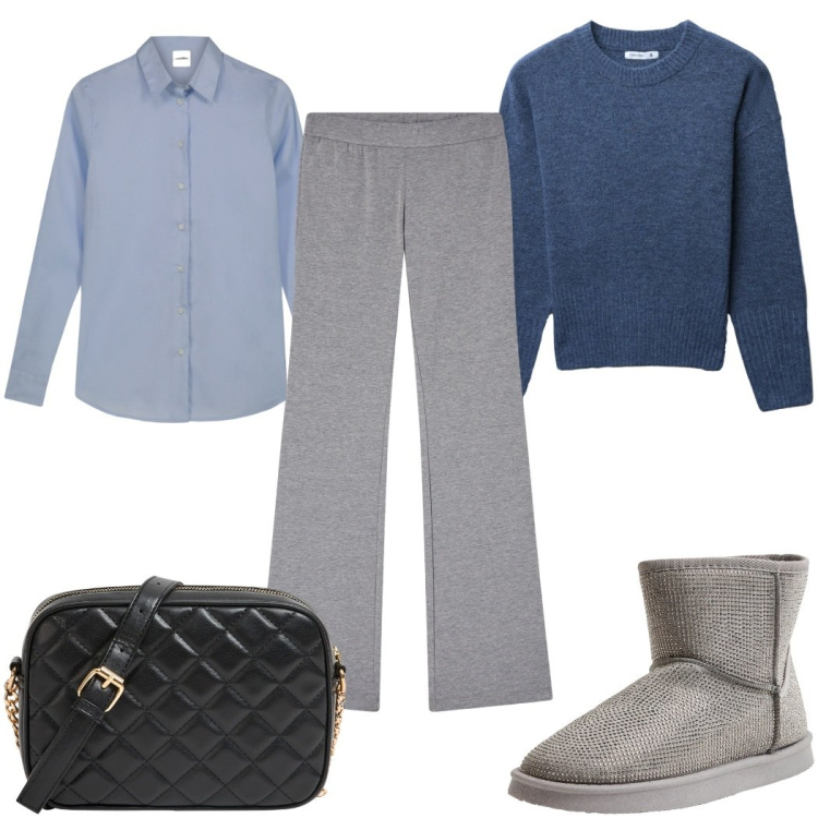 Outfit donna - Total look #2292342. Stile Basic per Tutti i giorni. Abbinamento con maglieria, leggings, borse a tracolla, stivali, camicie.