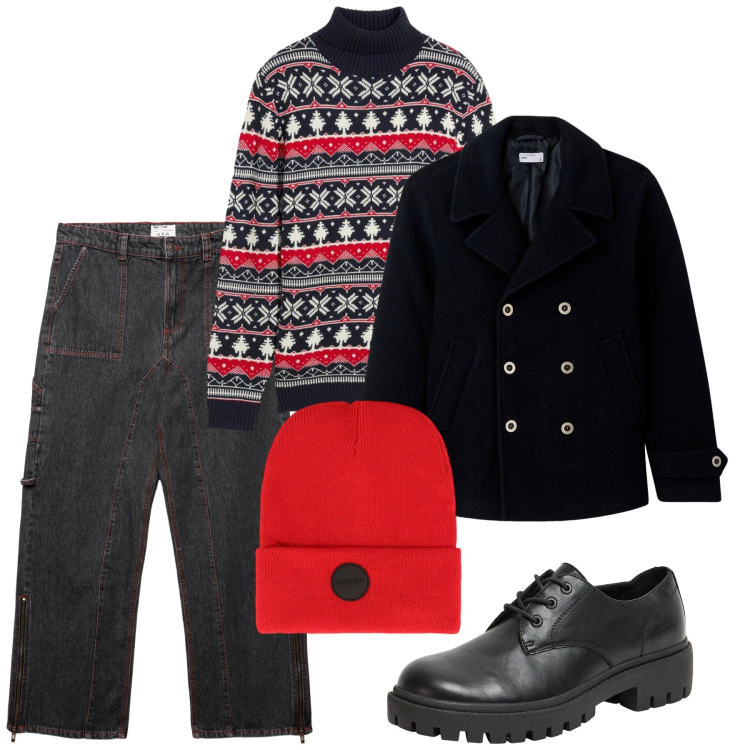 Outfit uomo - Maglione a collo alto. Stile Casual per Tutti i giorni. Abbinamento con maglieria, scarpe stringate, cappotti, jeans dritti, berretti.