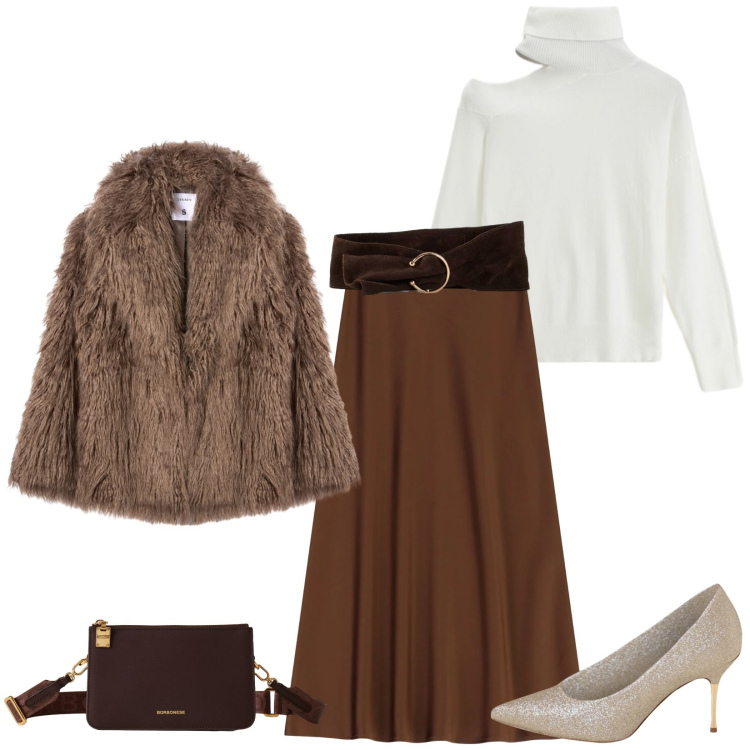 Outfit donna - Total look #2292365. Stile Chic per Serata fuori. Abbinamento con cinture, décolleté, ecopellicce, maglieria, gonne lunghe, borse a tracolla.