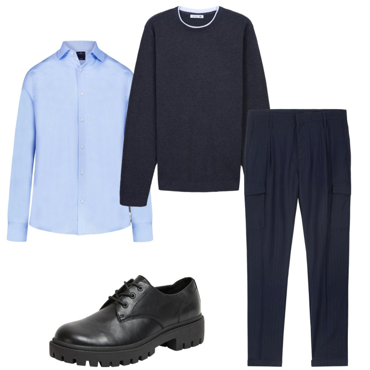 Outfit uomo - Total look #2292370. Stile Business/Elegante per Ufficio. Abbinamento con maglieria, scarpe stringate, camicie, pantaloni cargo.