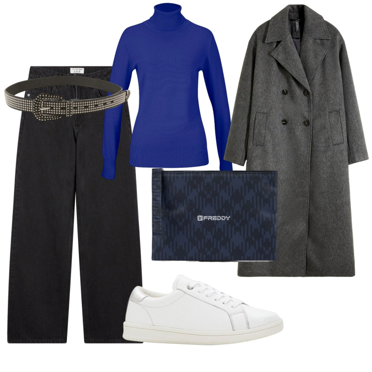 Outfit donna - A spasso con il mio cane. per Serata fuori. Abbinamento con sneakers, maglieria, cappotti, cinture, jeans, clutch.