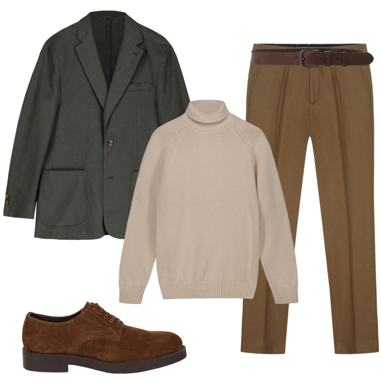 Outfit uomo - Maglione a collo alto. Stile Casual per Tutti i giorni. Abbinamento con cinture, giacche, scarpe stringate, pantaloni, pullovers.