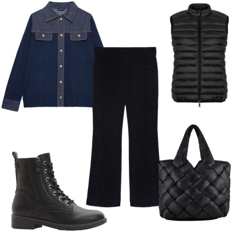 Outfit donna - Total look #2292404. Stile Casual per Tutti i giorni. Abbinamento con stivaletti, borse tote, piumini, cardigans, pantaloni.