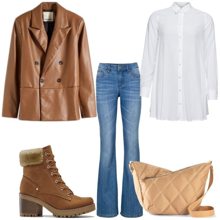 Outfit femme - Novembre en boots. Style Boho pour Tous les jours. Assortir avec sacs en bandoulière, chemisiers, jean bootcut, bottines, blazers.