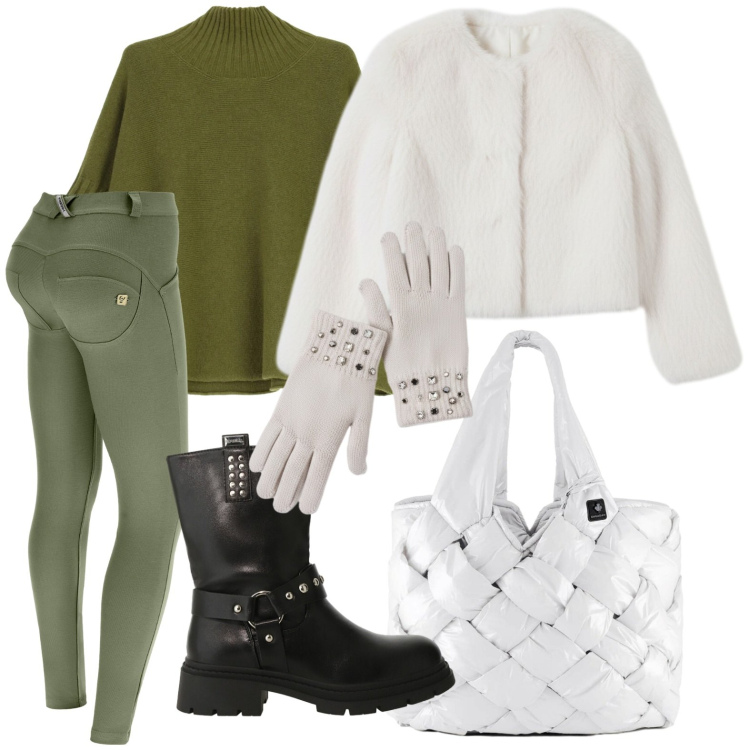 Outfit donna - Tutto per donne piccole e formose. Stile Minimal per Tutti i giorni. Abbinamento con ecopellicce, guanti, stivali, maglieria, pantaloni skinny, borse tote.