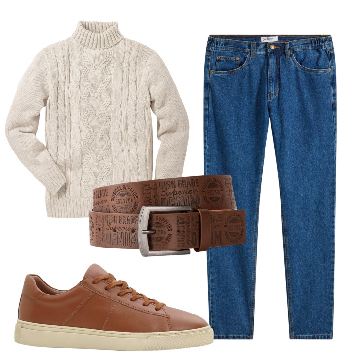 Outfit uomo - Total look #2292443. Stile Casual per Tutti i giorni. Abbinamento con maglieria, jeans dritti, cinture, sneakers.