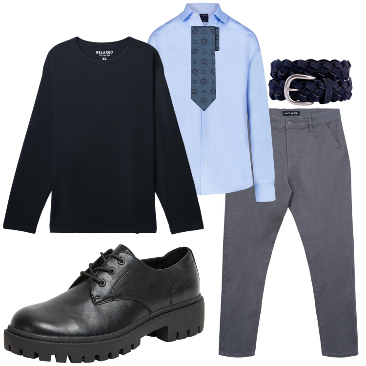 Outfit uomo - Total look #2292456. Stile Casual per Tutti i giorni. Abbinamento con scarpe stringate, t-shirt, pantaloni chino, camicie, cinture, cravatte.