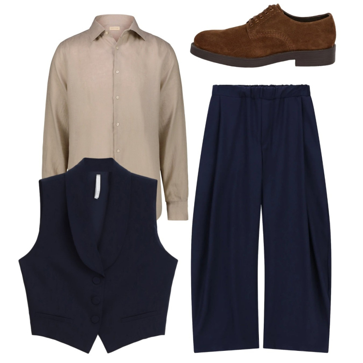 Outfit uomo - Total look. Stile Trendy per Serata speciale. Abbinamento con pantaloni, gilet, scarpe stringate, camicie.