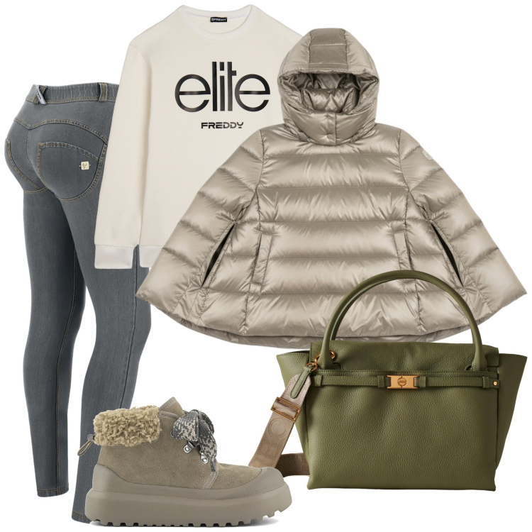 Outfit donna - Giornate non-stop. Stile Sporty chic per Tutti i giorni. Abbinamento con borse a mano, jeans skinny, felpe, piumini, stivali.