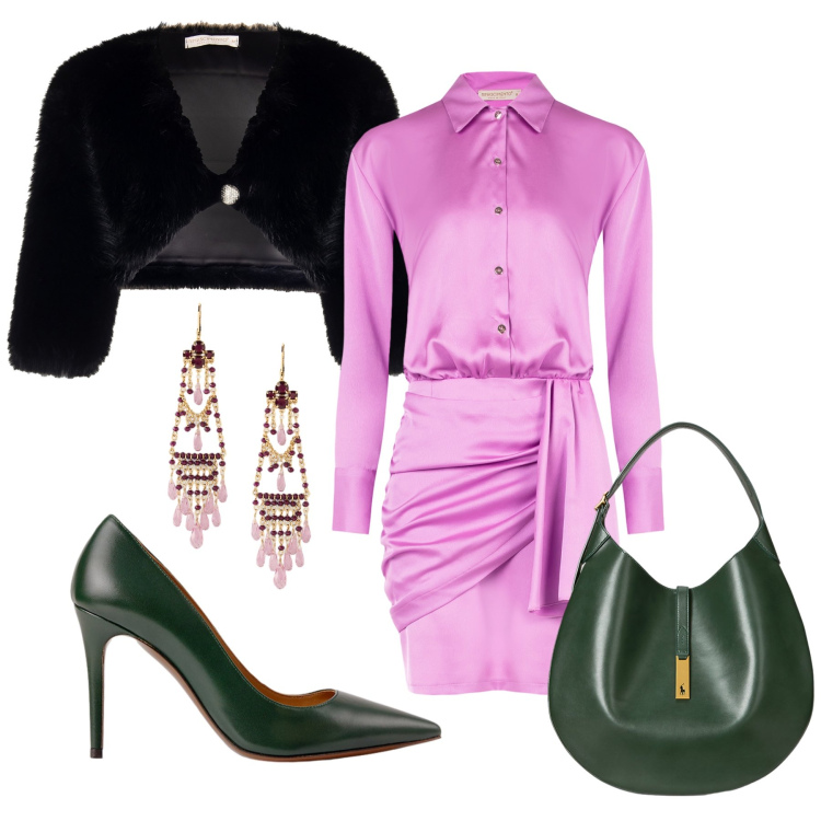 Outfit donna - Serata speciale. per Serata fuori. Abbinamento con vestiti chemisier, bolero, borse a spalla, décolleté, orecchini.