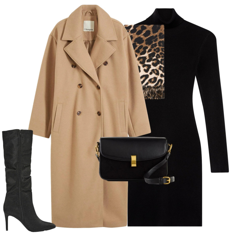 Outfit donna - Minimal chic. Stile Minimal per Tutti i giorni. Abbinamento con cappotti, borse a mano, vestiti corti, stivali, sciarpe.