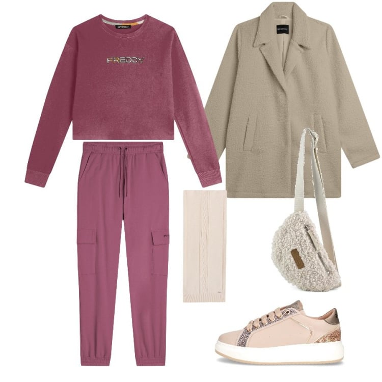 Outfit donna - Total look #2292513. Abbinamento con pantaloni cargo, felpe, cappotti, sciarpe, marsupi, sneakers.