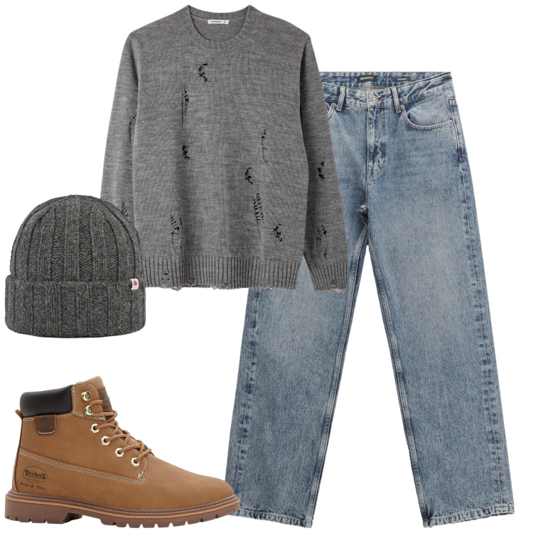 Outfit uomo - Total look #2292520. Stile Casual per Tutti i giorni. Abbinamento con stivali e stivaletti, maglieria, jeans dritti, cappelli.