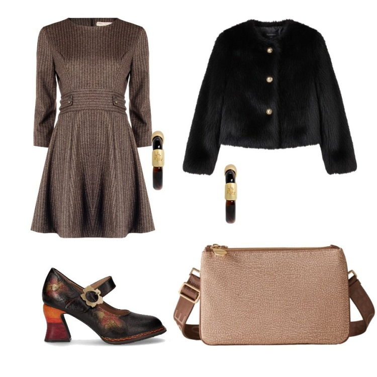 Outfit donna - Total look #2292521. per Ufficio. Abbinamento con vestiti corti, ecopellicce, borse a tracolla, orecchini, décolleté.