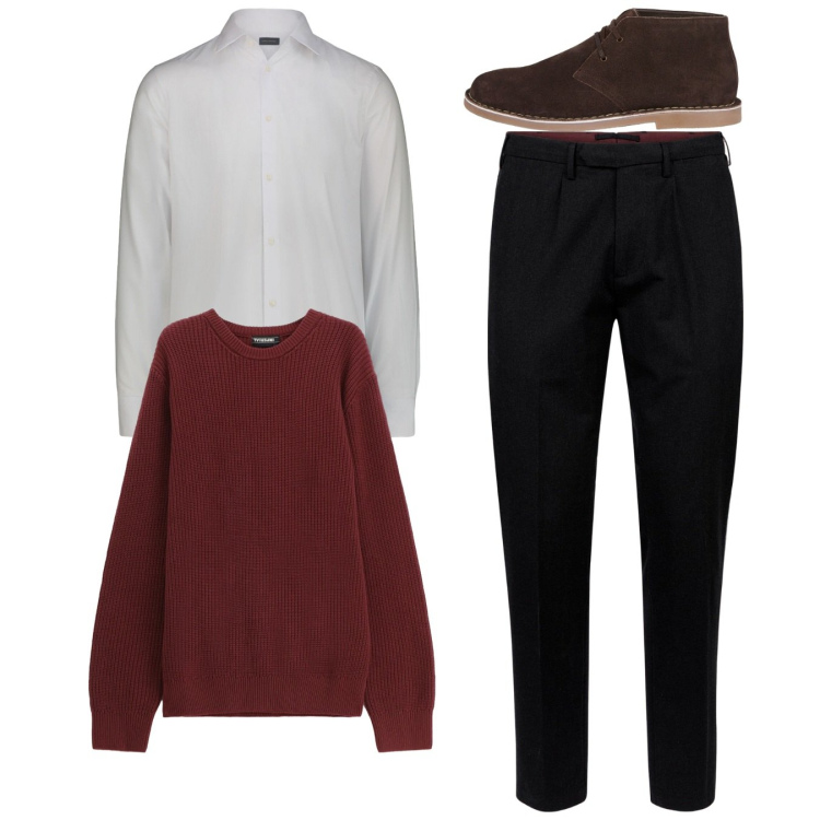 Outfit uomo - Total look. Stile Casual per Tutti i giorni. Abbinamento con maglieria, stivali e stivaletti, camicie, pantaloni.