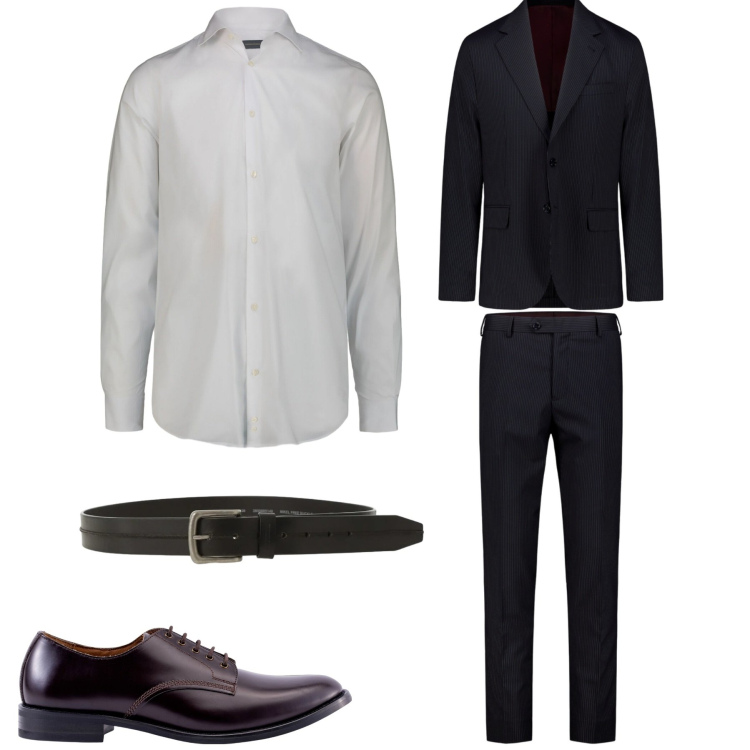 Outfit uomo - Abito doppelganger. Stile Business/Elegante per Tutti i giorni. Abbinamento con cinture, abiti, camicie, scarpe stringate.