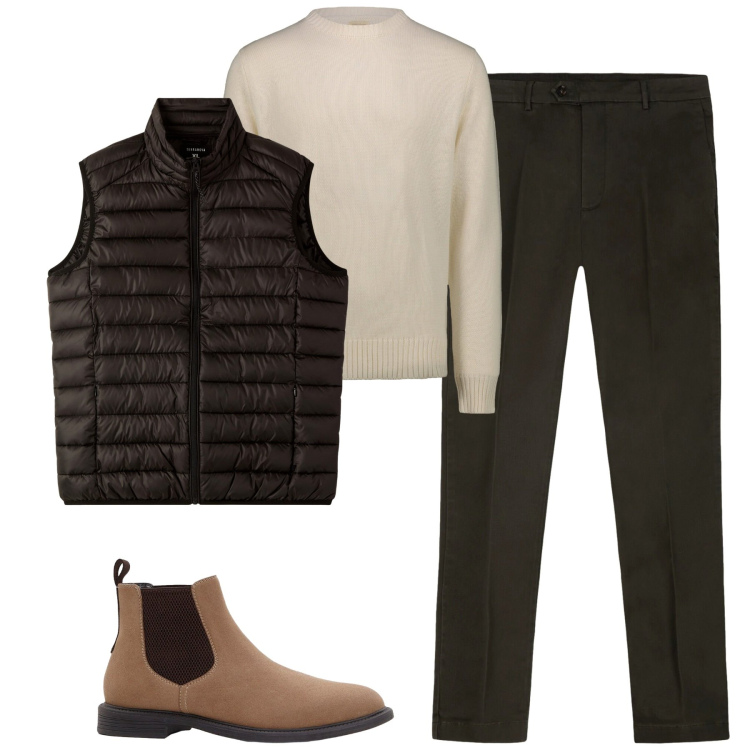 Outfit uomo - Total look #2292527. Stile Urban per Tutti i giorni. Abbinamento con stivali e stivaletti, piumini, maglieria, pantaloni chino.