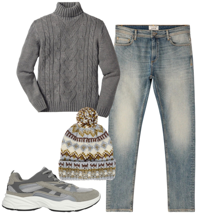 Outfit uomo - Total look #2292536. Stile Casual per Tutti i giorni. Abbinamento con maglieria, jeans skinny, sneakers, berretti.