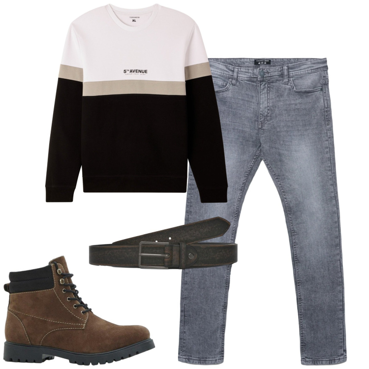 Outfit uomo - Total look #2292539. Stile Casual per Tutti i giorni. Abbinamento con stivali e stivaletti, jeans skinny, cinture, felpe.