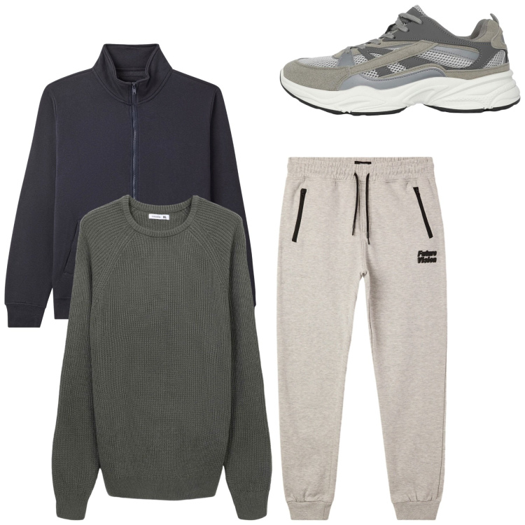 Outfit uomo - Total look. Stile Casual per Tutti i giorni. Abbinamento con sneakers, pantaloni, giacche, maglieria.