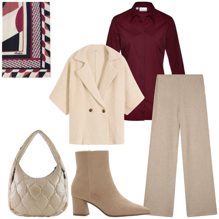 Outfit donna - Total look #2292546. Stile Casual chic per Tutti i giorni. Abbinamento con cardigans, camicie, stivaletti, pantaloni, borse tote, foulard.