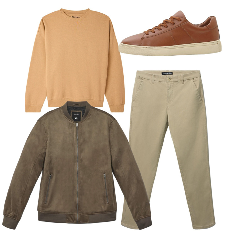 Outfit uomo - Total look. Stile Casual per Tutti i giorni. Abbinamento con sneakers, felpe, giacche, pantaloni chino.