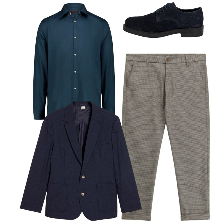 Outfit uomo - Total look. Stile Casual per Tutti i giorni. Abbinamento con giacche, pantaloni, scarpe stringate, camicie.