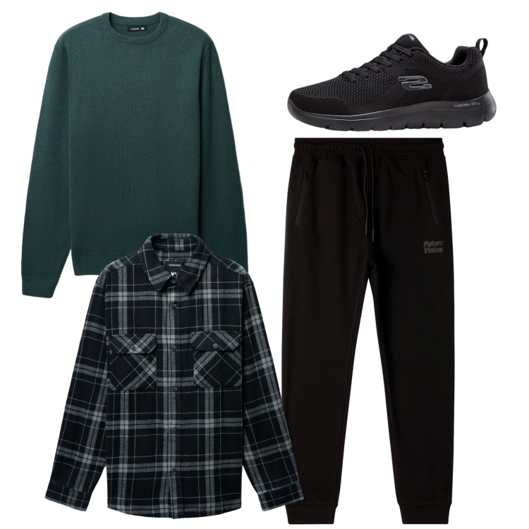 Outfit uomo - Total look. Stile Casual per Tutti i giorni. Abbinamento con sneakers, pantaloni, cappotti, maglieria.