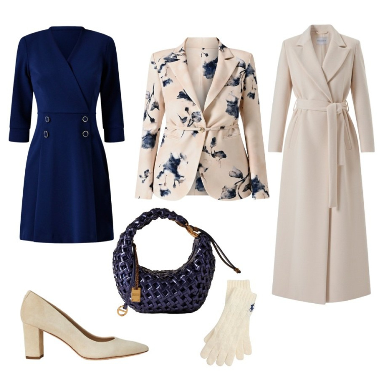 Outfit donna - In blu. Abbinamento con cappotti, vestiti corti, blazer, borse a mano, décolleté, guanti.