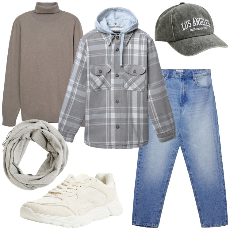 Outfit uomo - Collo alto. Stile Casual per Tutti i giorni. Abbinamento con sneakers, sciarpe, cappelli con visiera, maglieria, cappotti, jeans.