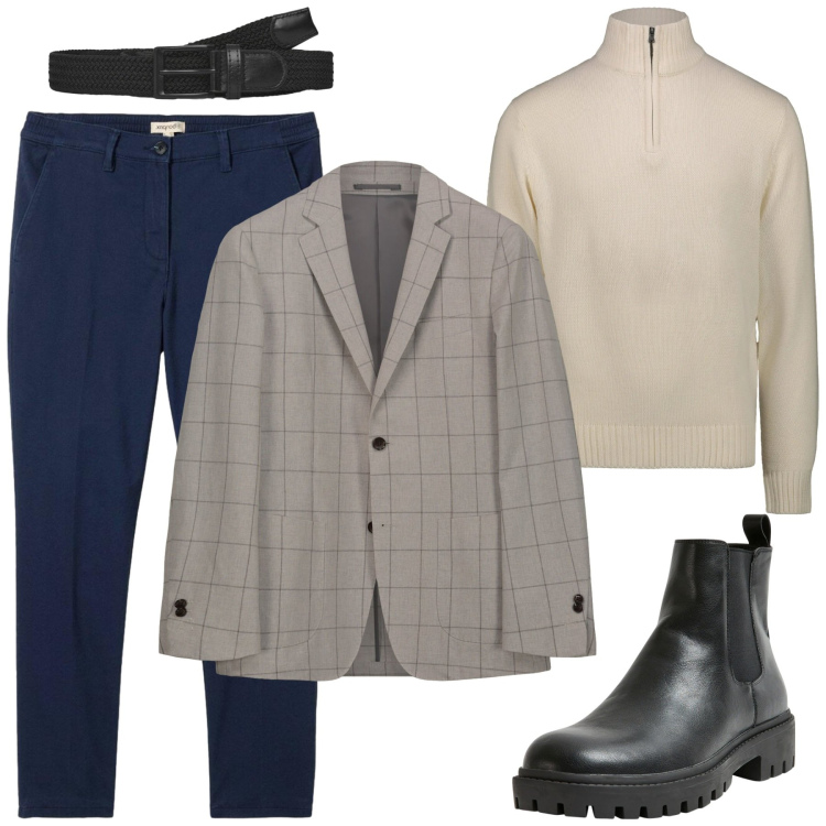 Outfit uomo - Maglione a collo alto. Stile Casual per Ufficio. Abbinamento con pantaloni chino, stivali e stivaletti, cinture, maglieria, giacche.