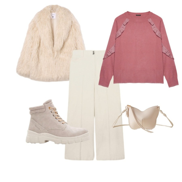 Outfit donna - Total look #2292592. Abbinamento con stivaletti, ecopellicce, borse a tracolla, pantaloni a palazzo, maglieria.