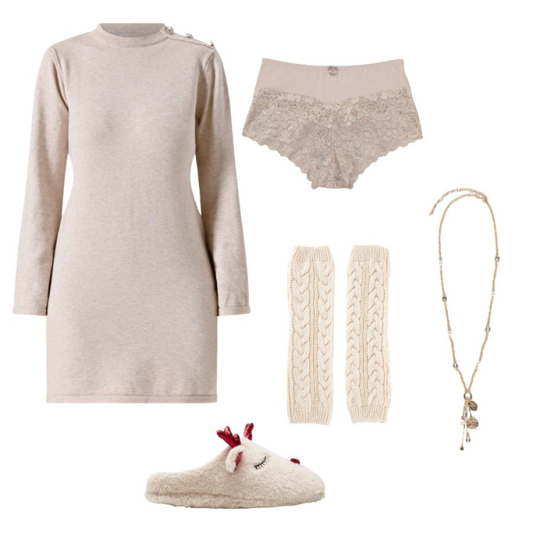 Outfit donna - Relax sul divano. Abbinamento con pantofole, calzini, culotte, vestiti corti, ciondoli.