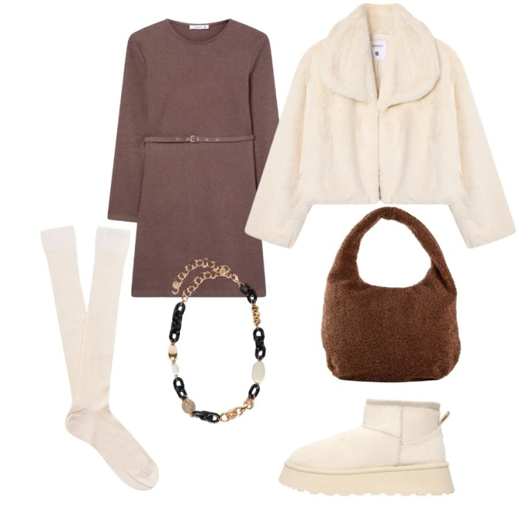 Outfit donna - Total look #2292595. Abbinamento con shopping bag, vestiti midi/longuette, ecopellicce, stivaletti, calzini, collane.