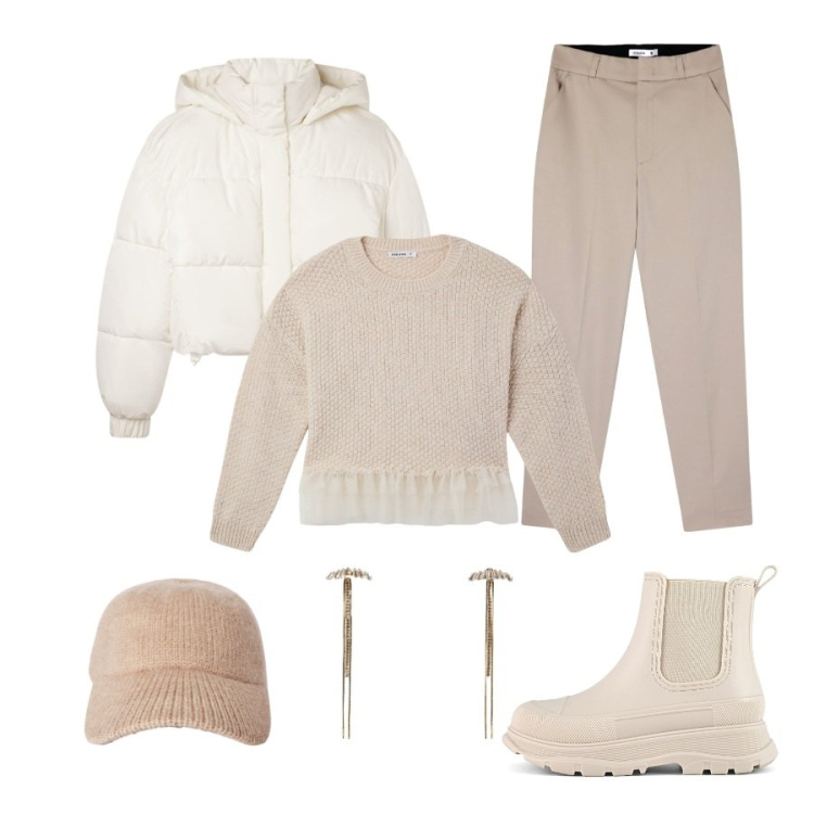 Outfit donna - A spasso. Abbinamento con pantaloni chino, cappelli con visiera, orecchini, bomber, maglieria, stivali.