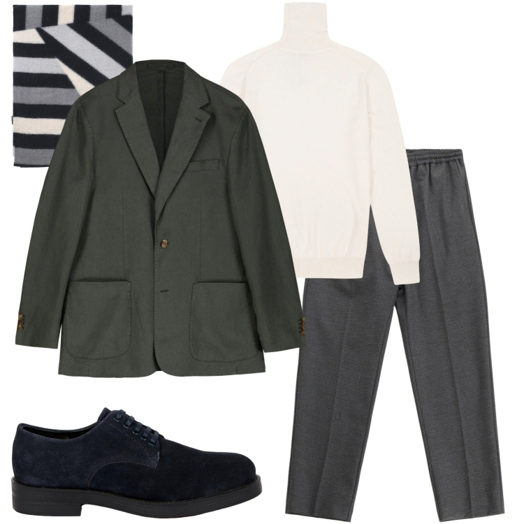 Outfit uomo - Maglione collo alto. Stile Business/Elegante per Ufficio. Abbinamento con pantaloni, sciarpe, scarpe stringate, maglieria, giacche.