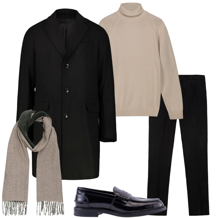 Outfit uomo - Maglione collo alto. Stile Urban per Ufficio. Abbinamento con pantaloni, sciarpe, scarpe stringate, pullovers, cappotti.